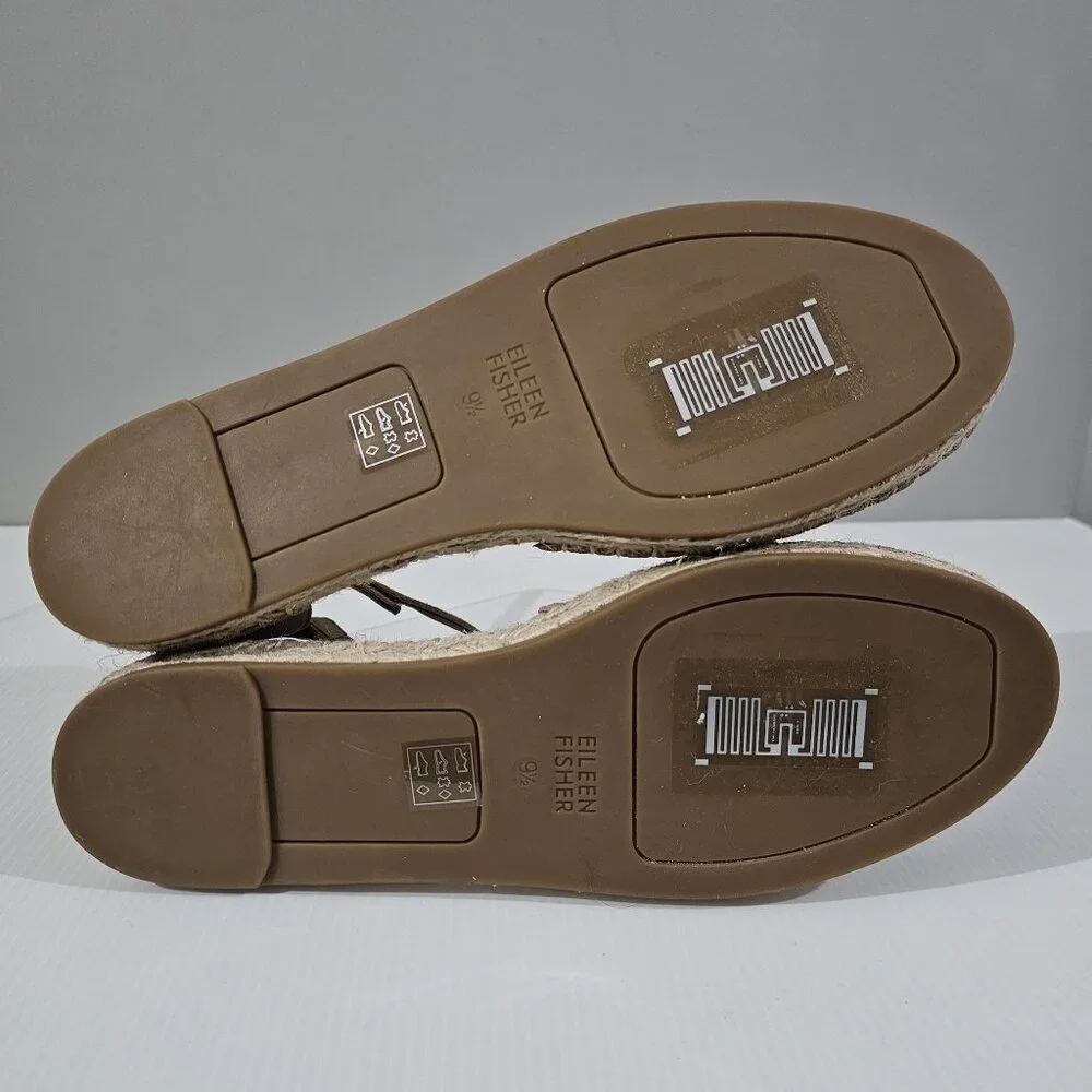Eileen Fisher Lala Flat Espadrille Sandal Womens 9.5 Metallic Tan Leather NEW